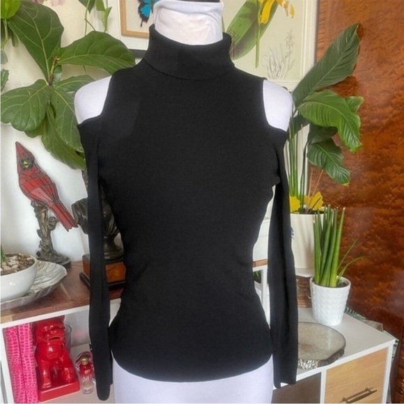 Milly Black Cut Off Shoulder Y2K Turtleneck Knit Size S - Picture 5 of 12